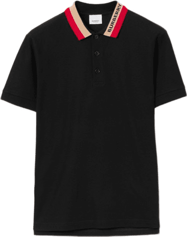 Polo Noir à Col Rayé Rouge et Or