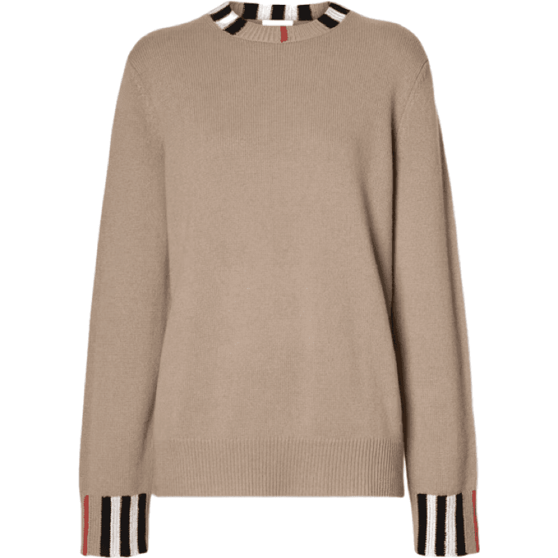 Burberry Pull Crew Neck Beige à Détails Rayés