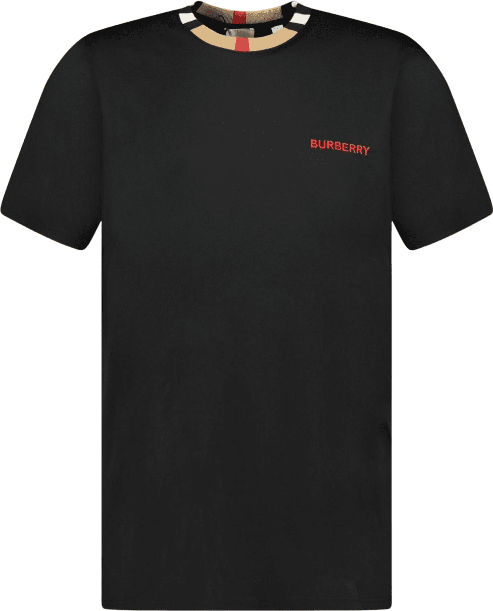 Burberry T-shirt noir avec col rayé Vintage Check