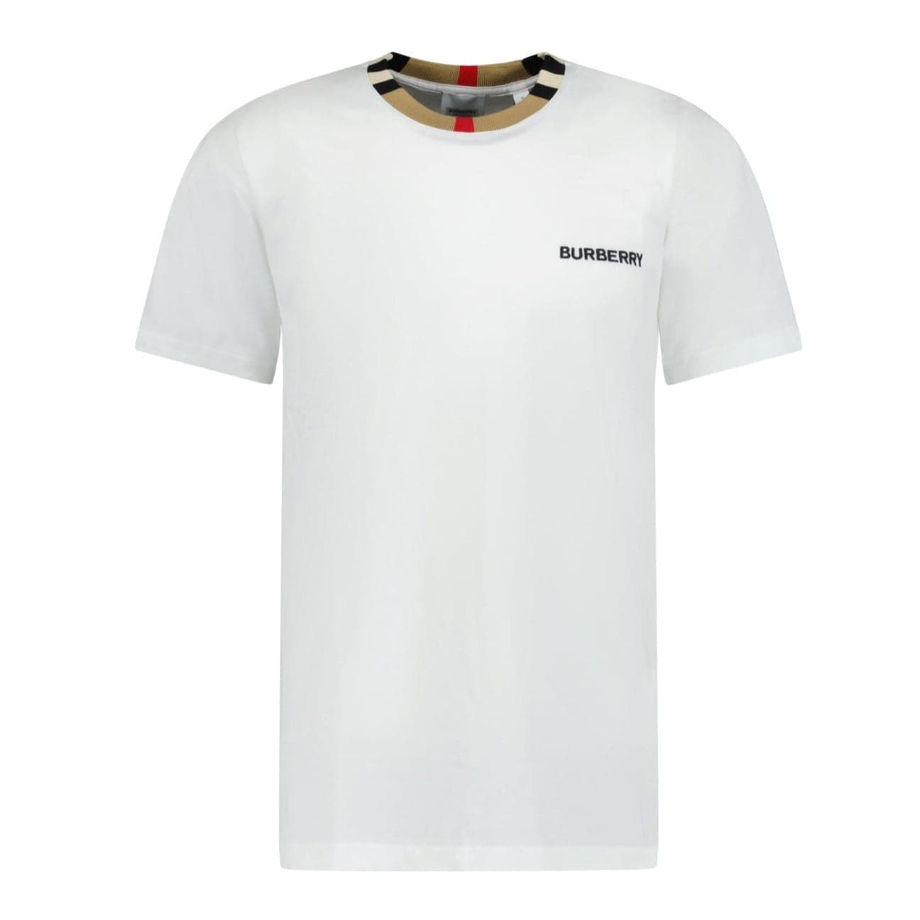 Burberry T-Shirt Blanc Logo Iconique avec Col Nova Check