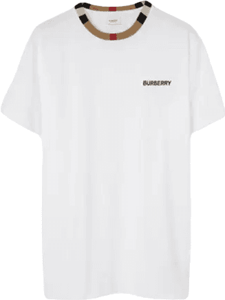 Burberry T-shirt Blanc avec Col Rayé Archive