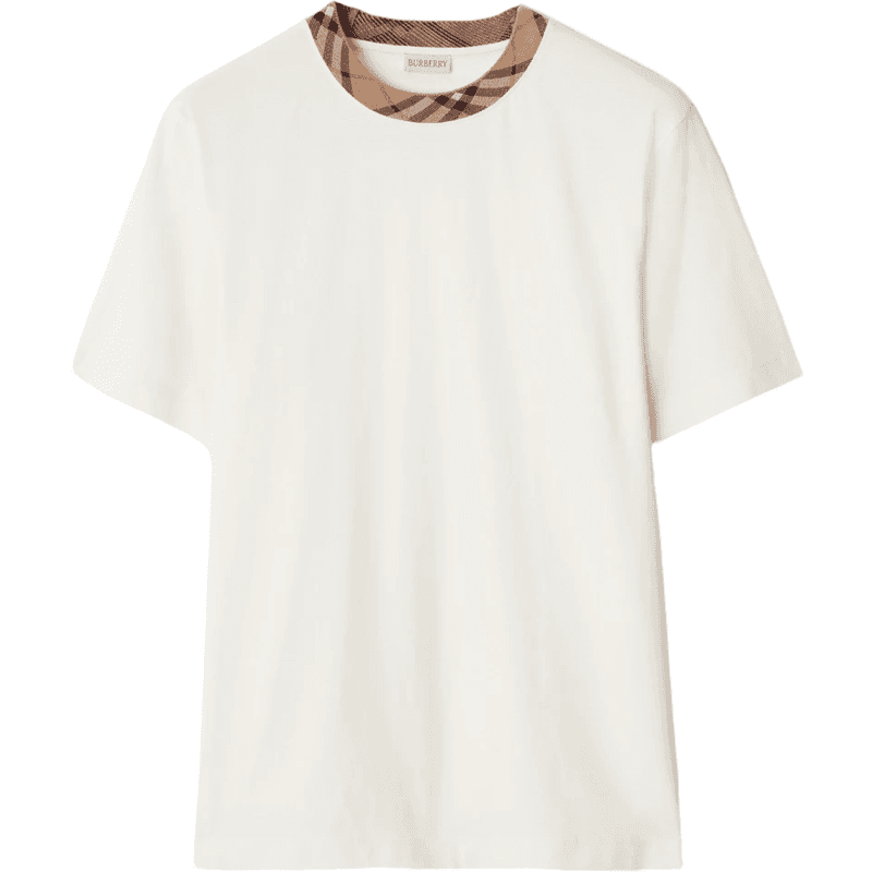 Burberry T-shirt Oversize en Coton Crème avec Col Tartan