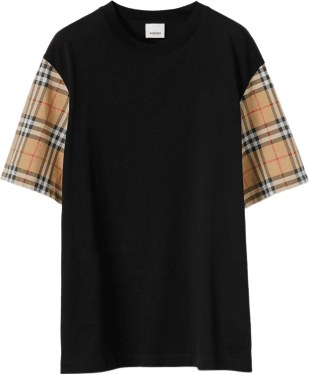 Burberry T-shirt Oversized Noir avec Manches Carreautées