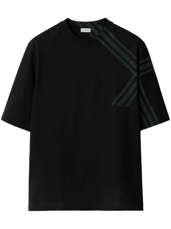 T-shirt Noir à Détails Rayés Verts