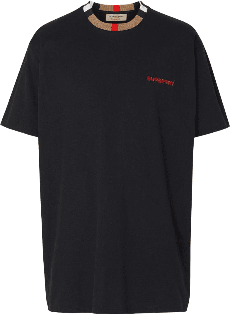 T-shirt Burberry Coton Noir avec Col Rayé Archive