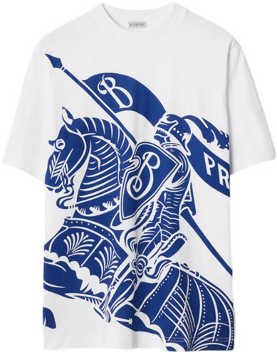 T-shirt Burberry Imprimé Chevalier Bleu et Blanc