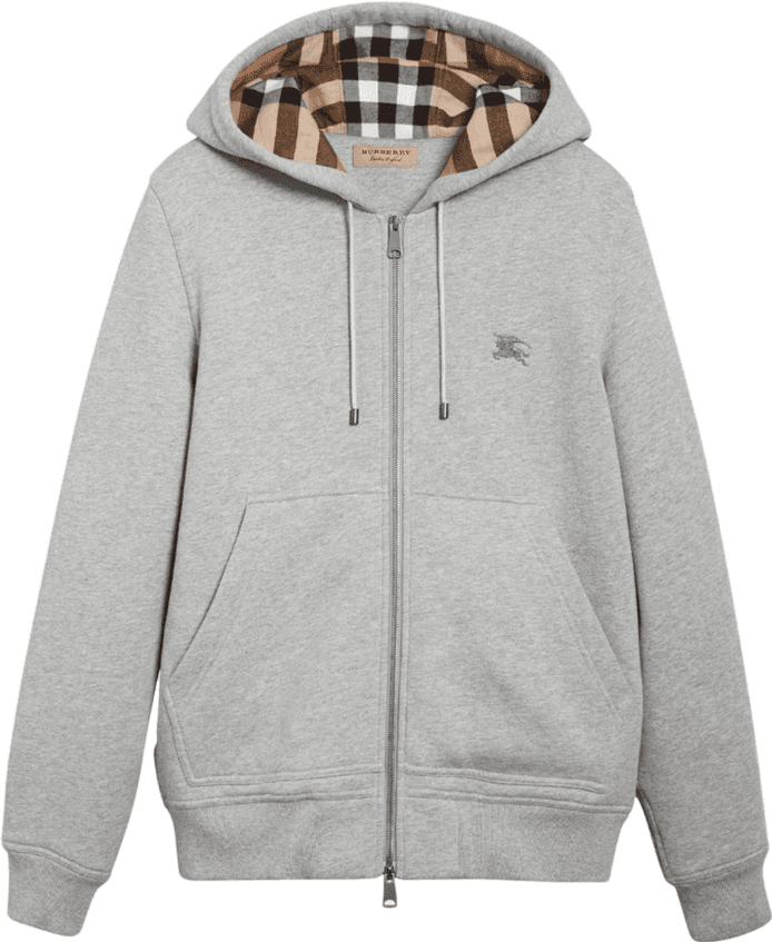 Burberry Hoodie Zip-Up Gris Chiné à Carreaux