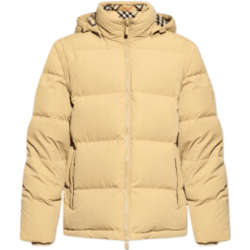 Doudoune Puffer Capuche Beige à Carreaux