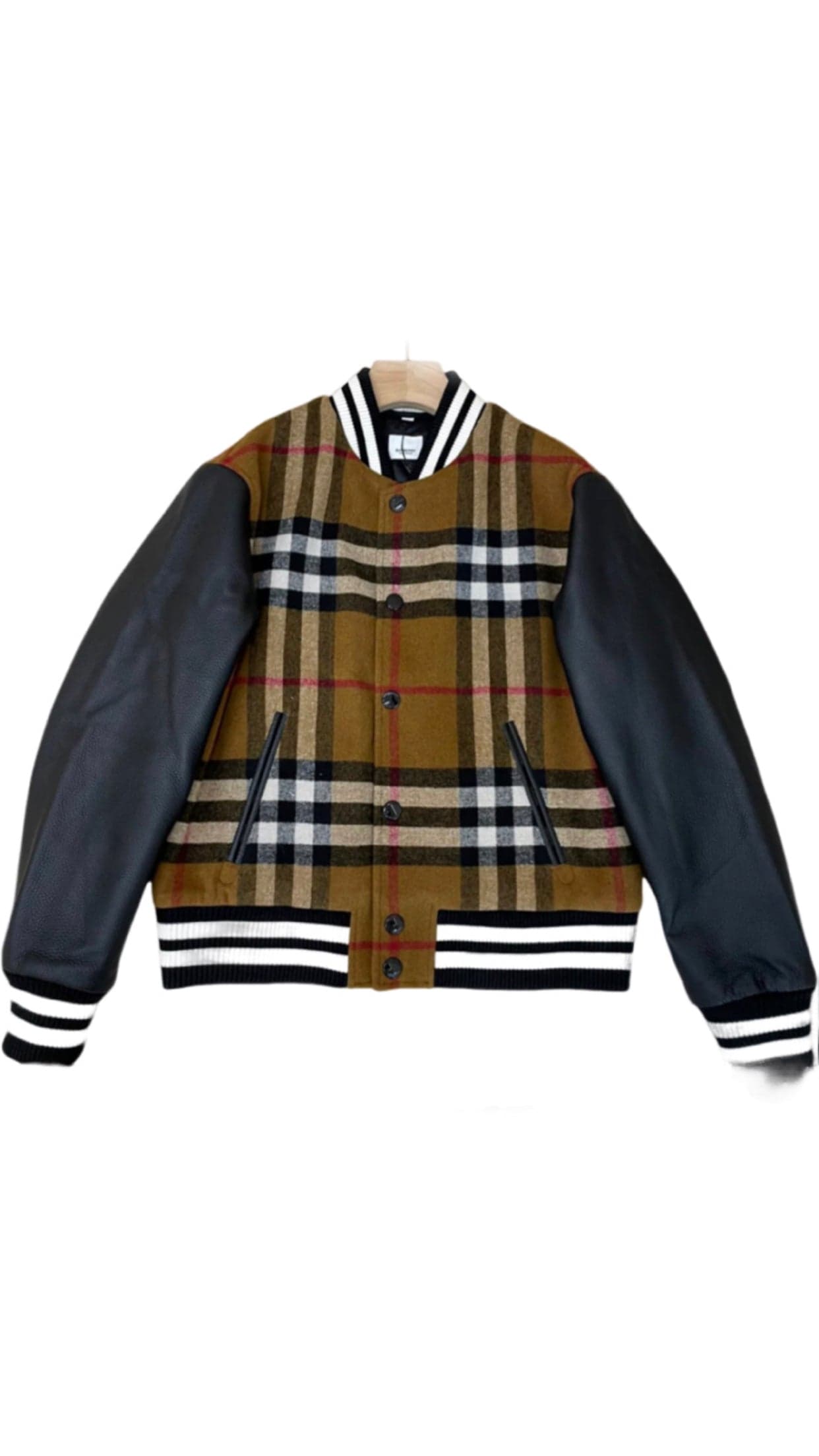 Veste Burberry Bomber Check Vintage à Manches Cuir