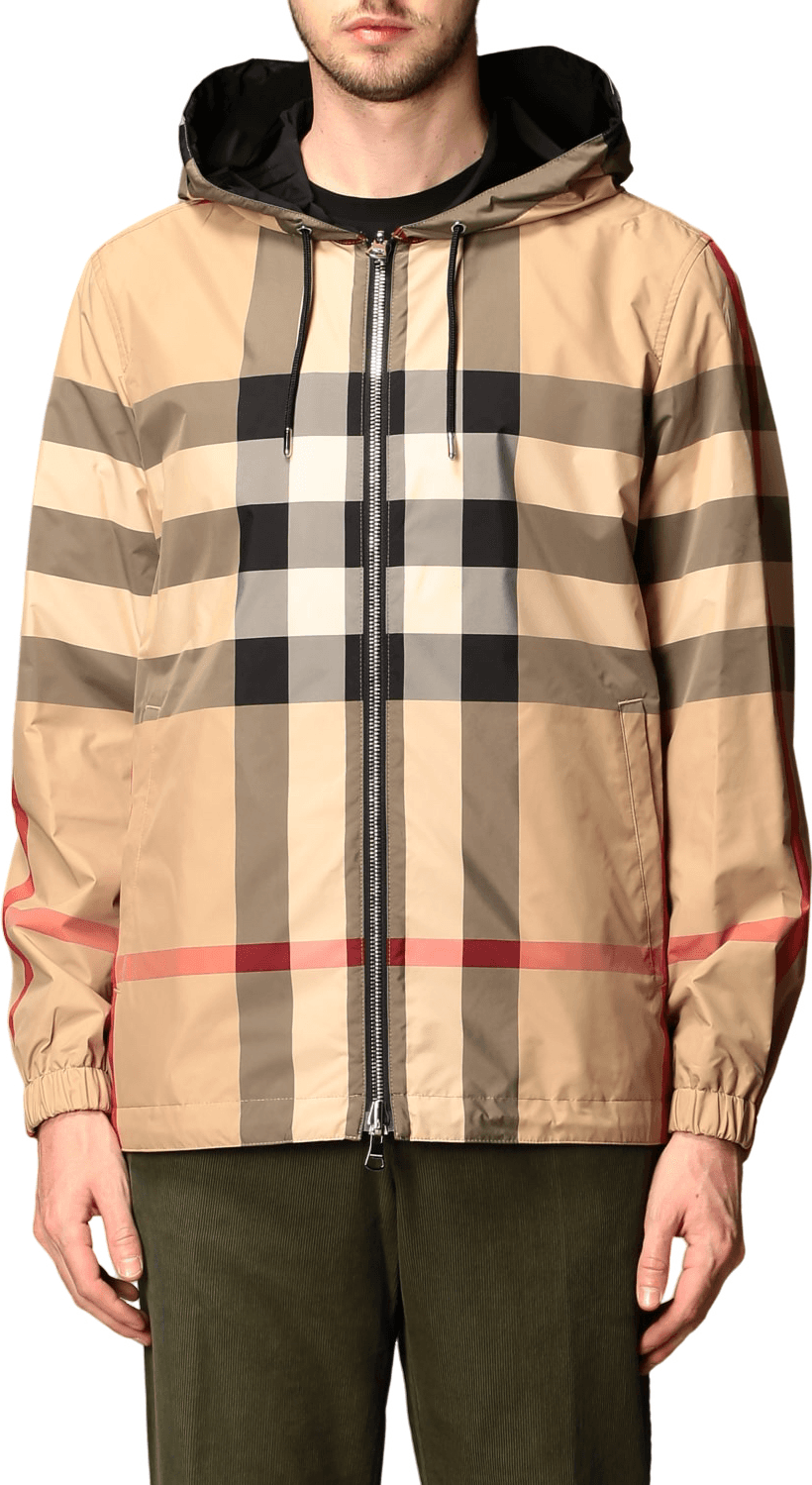 Burberry Veste à Carreaux Vintage Beige et Noir avec Capuche