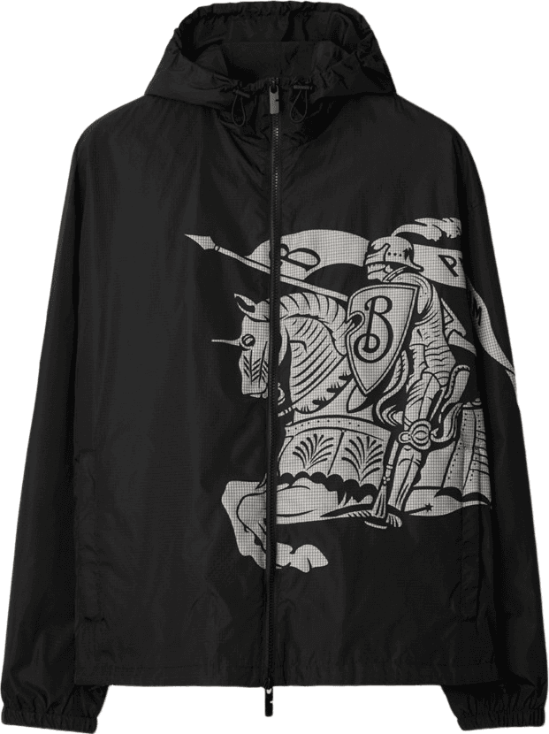 Veste Coupe-vent Noire avec Illustration Graphique Détaillée