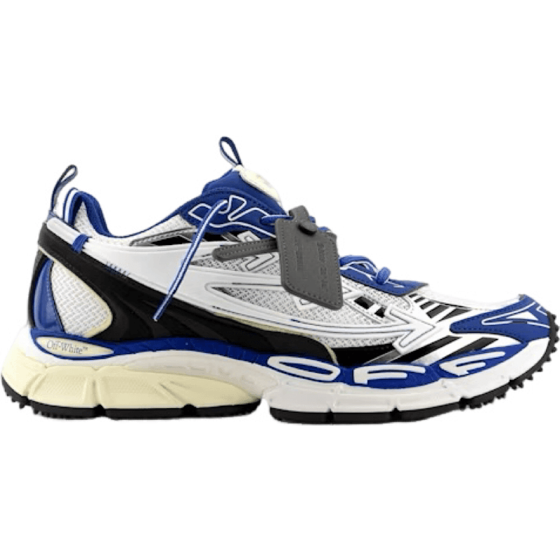 Sneaker de sport blanche, bleue et noire avec design aérodynamique