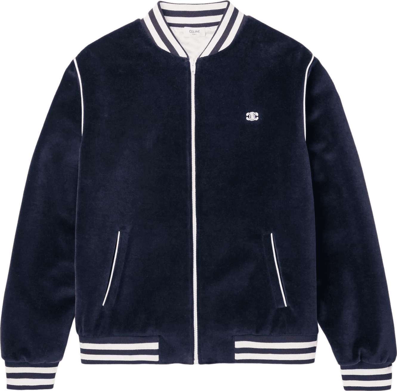 Céline Blouson Bomber Velours Bleu Marine à Rayures