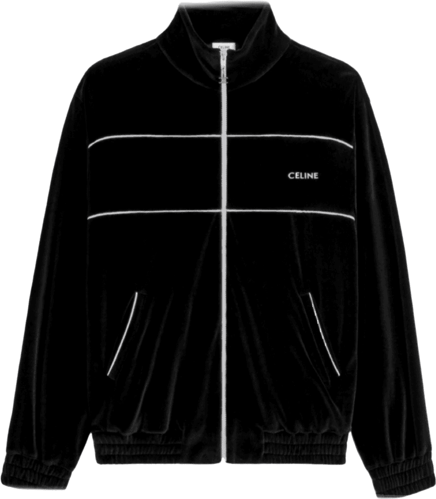 Céline Track Jacket Velours Noir Rayures Contrastantes