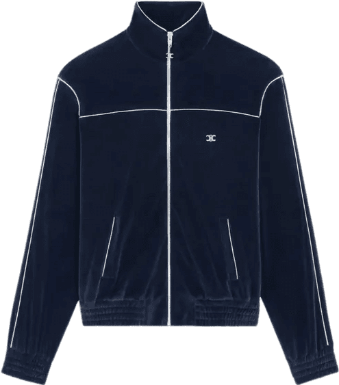 Veste de Survêtement Celine en Velours Côtelé Bleu Marine avec Détails Contrastants