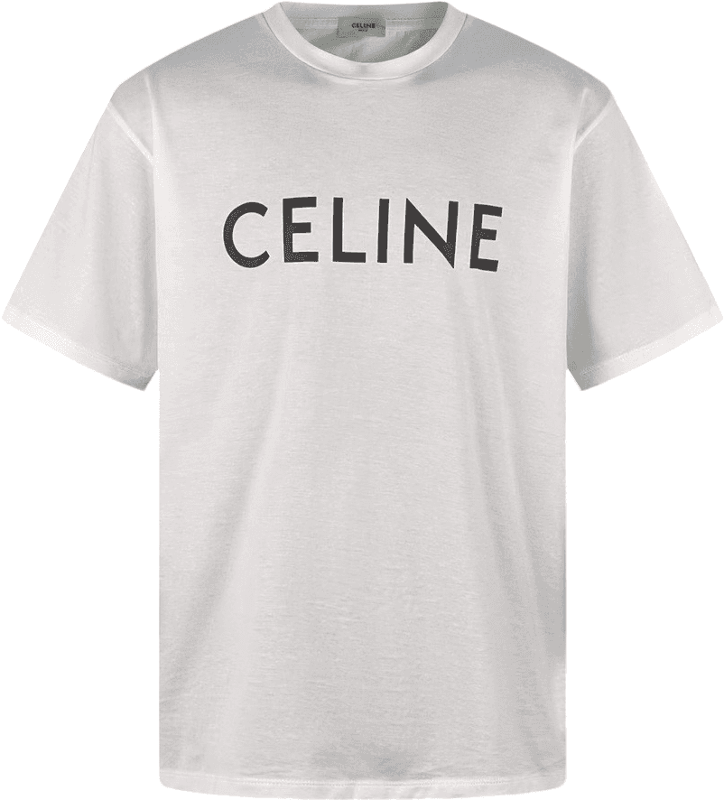 Céline T-Shirt Logo Imprimé Coton Blanc