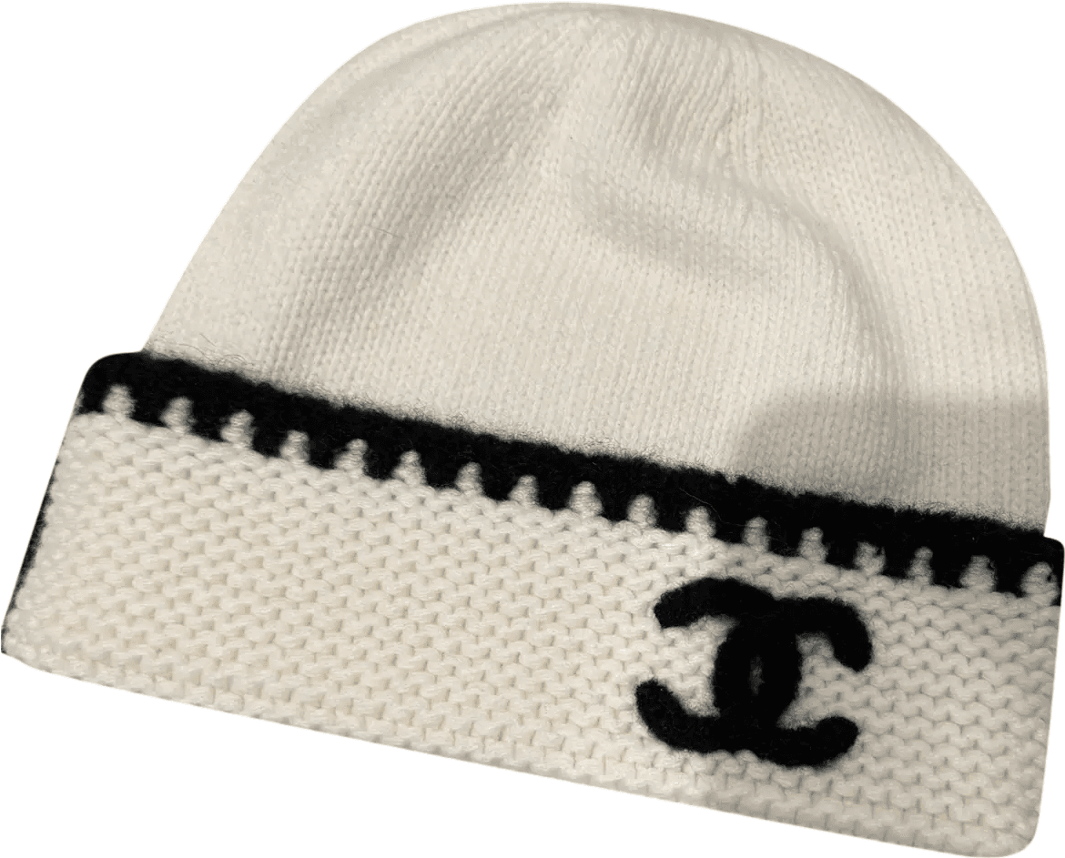 Bonnet Chanel Bicolore Crème et Noir avec Logo CC
