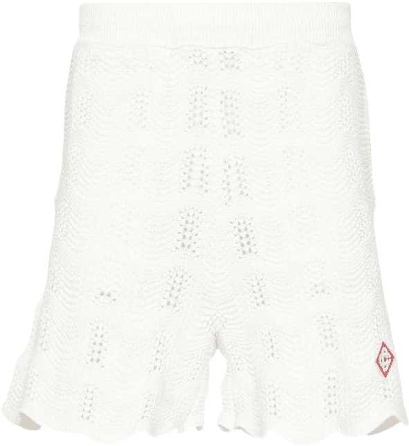 Short en maille ajourée blanc cassé avec logo diamant