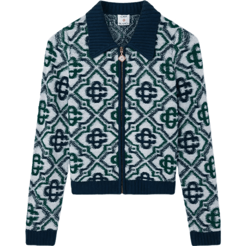 Pull Blanca Jacquard Géométrique Fermeture Éclair