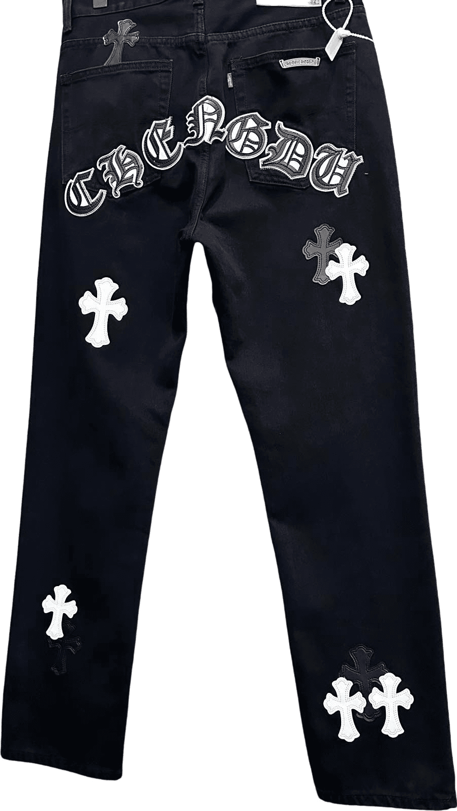 Chrome Hearts Jeans Noir Croix Brodées