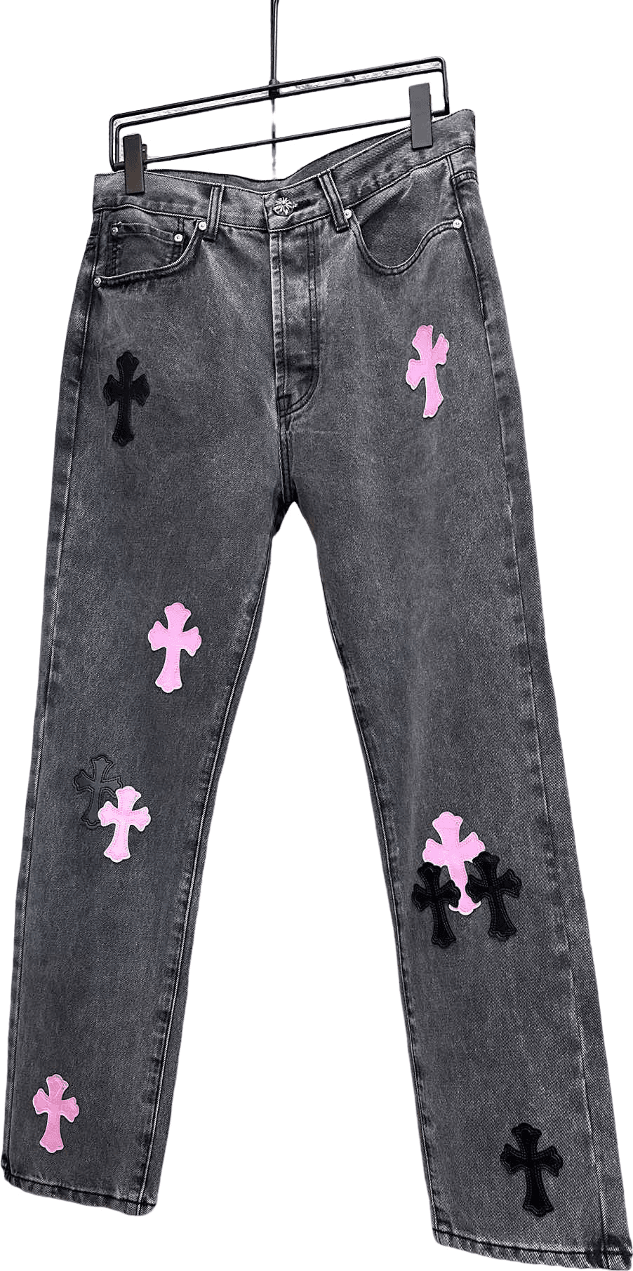 Pantalon Denim Gris Croix Rose et Noire
