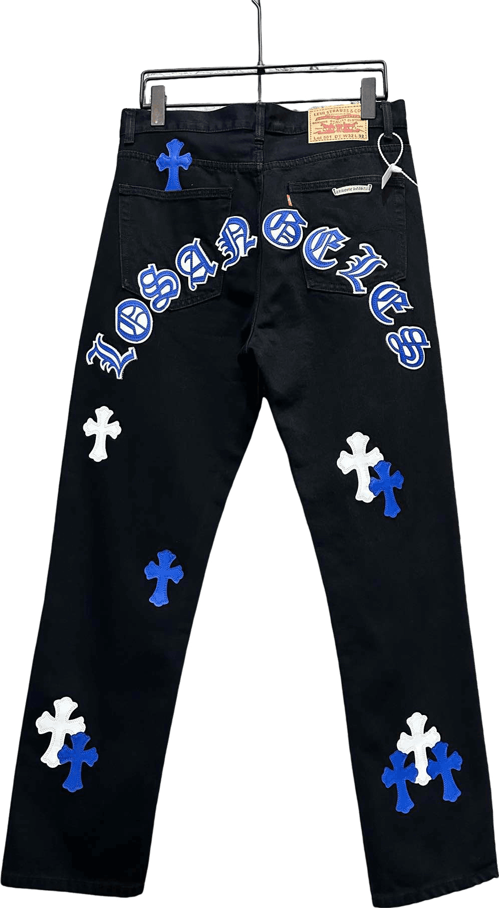 Chrome Hearts Pantalon Denim Noir Crosses Embroidered