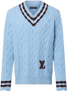 Pull Chrome Hearts Torsadé Col V Rayé Bleu Ciel