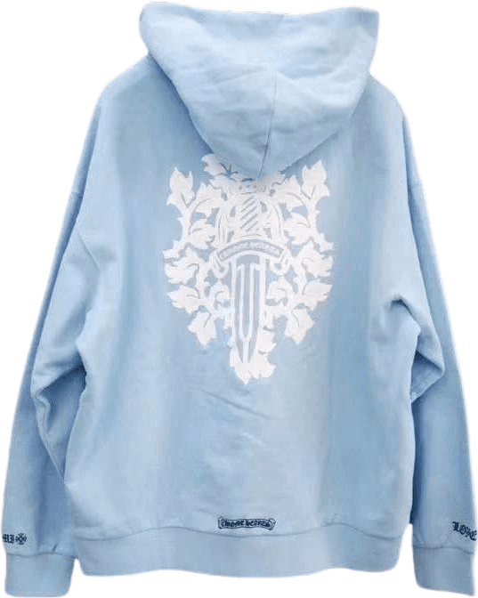 Sweatshirt à Capuche Bleu Ciel avec Motif Ornemental Blanc
