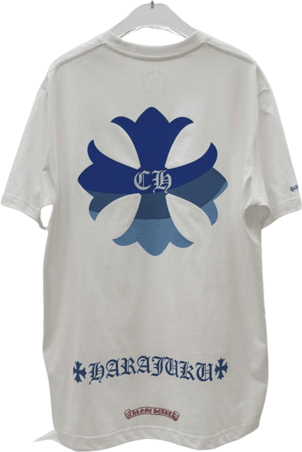 Harajuku T-shirt Blanc Imprimé Floral Bleu Navy