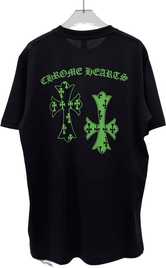 Chrome Hearts T-Shirt Noir Imprimé Crosses Fluo