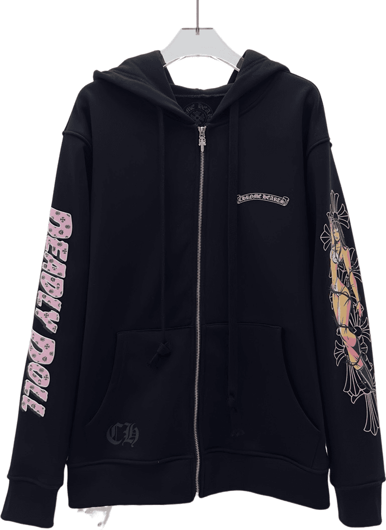 Chrome Hearts Hoodie Zip-Up Black avec Motifs Floraux et Textes