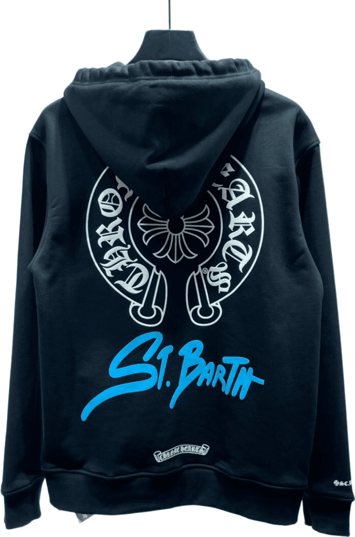 Hoodie St. Barth Noir Motif Ailes et Logo Bleu