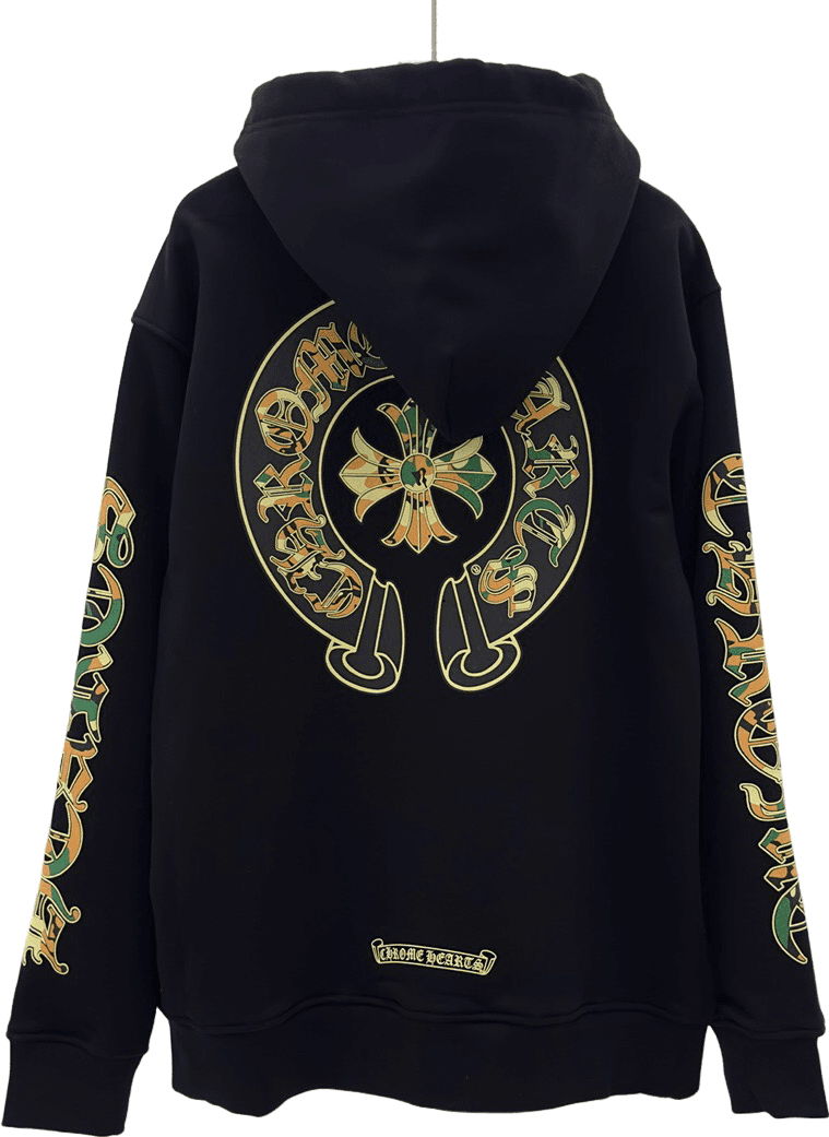 Chrome Hearts Hoodie Zip-Up Black avec Motif Cross Doré