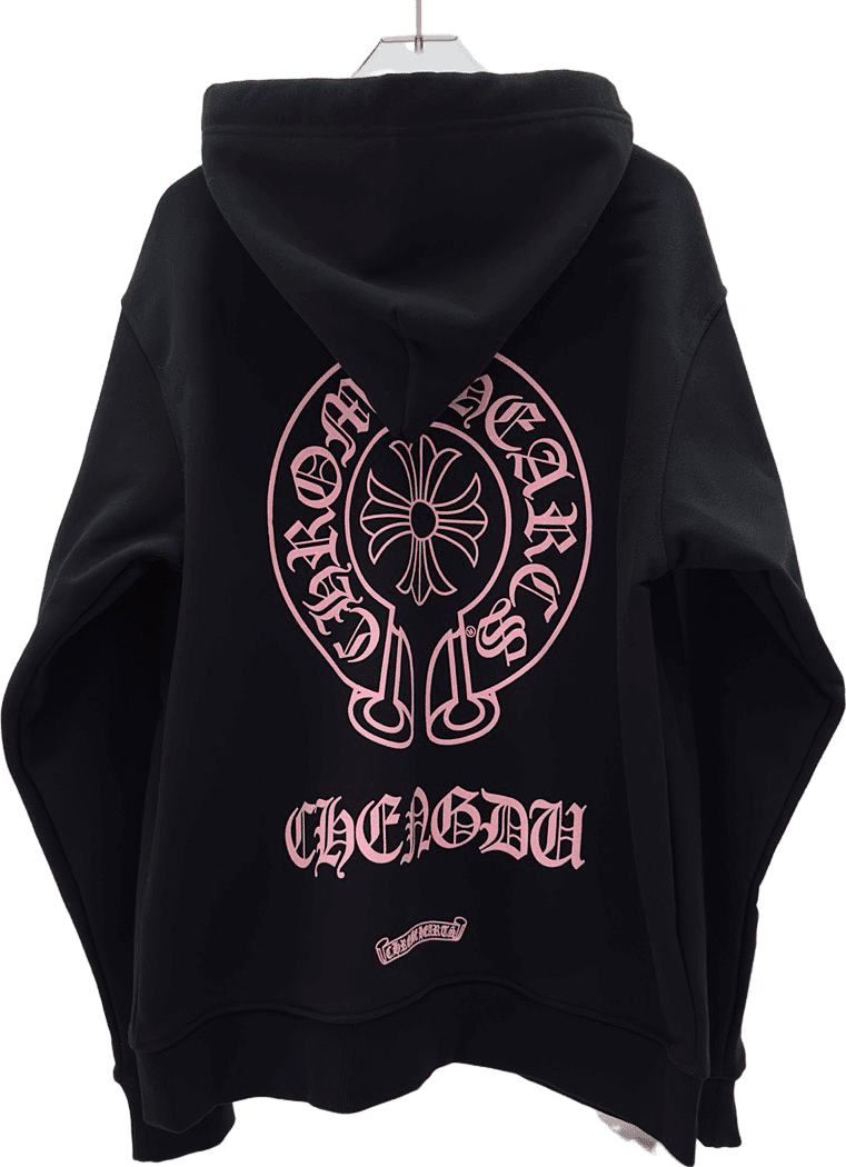 Chrome Hearts Hoodie Noir avec Motif Croix Fleurie Rose