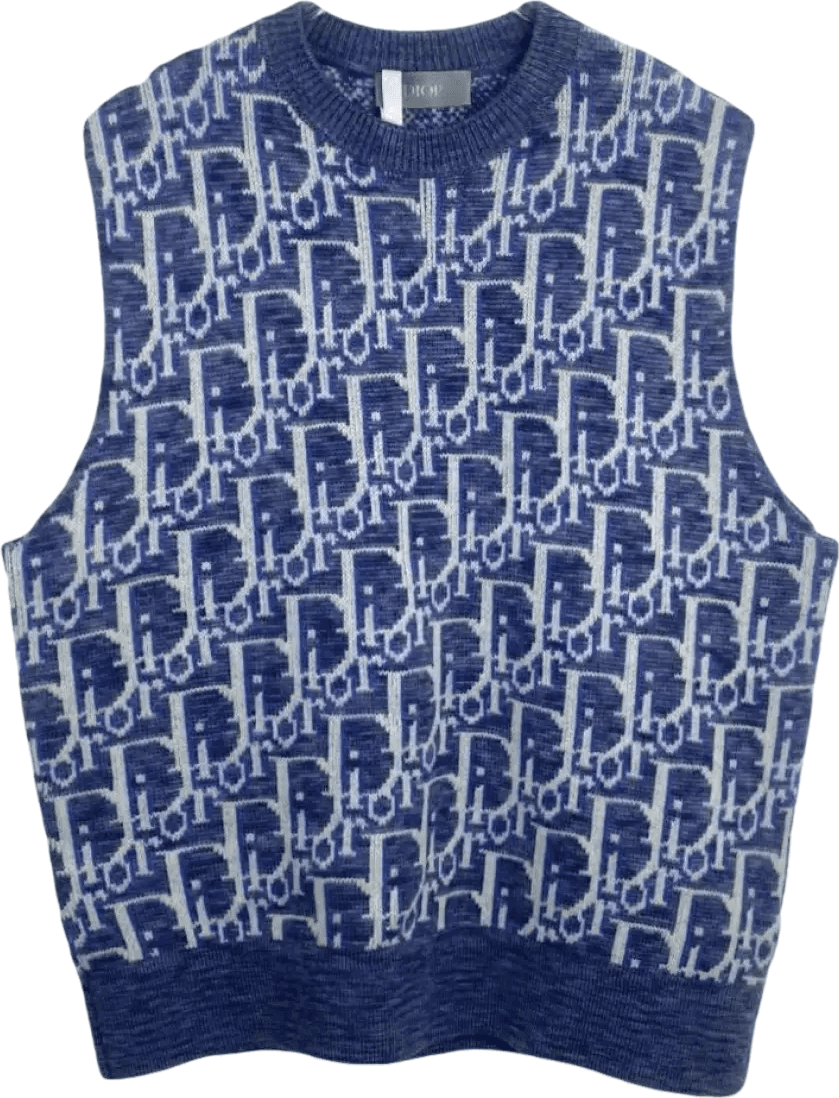 Gilet sans manches monogramme bleu marine et gris