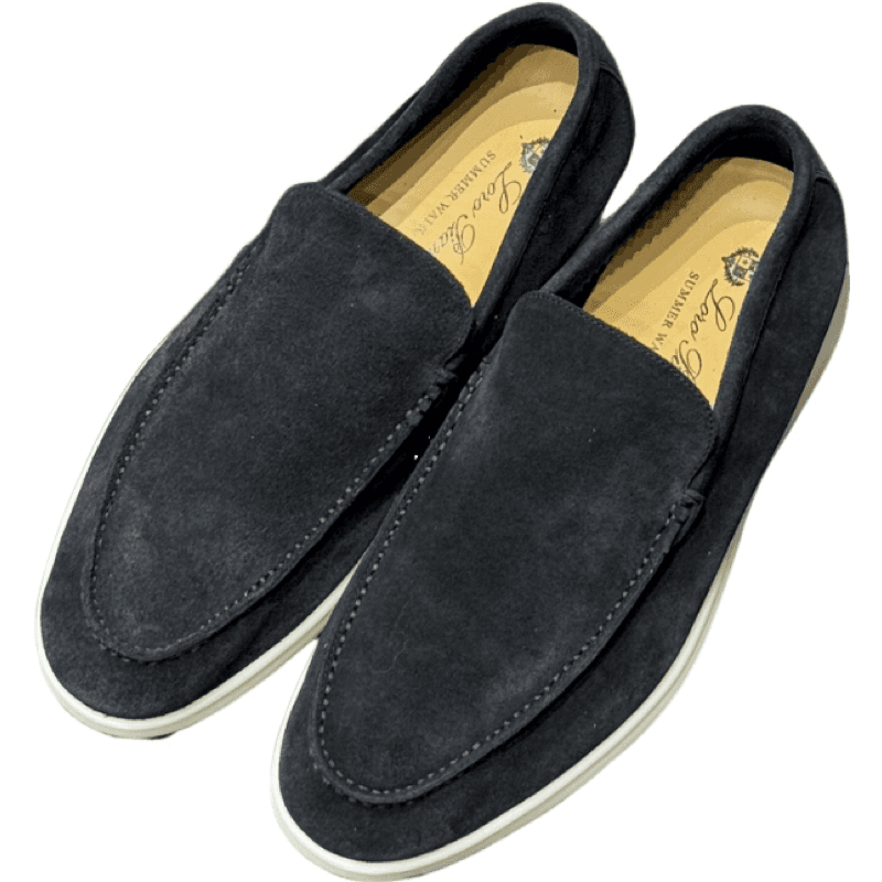 Mocassin Loafer Suède Bleu Marine à Semelle Blanche