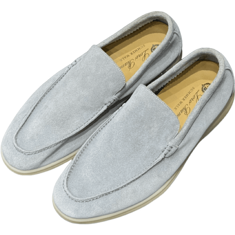 Mocassin loafer en suède gris clair doublure cuir