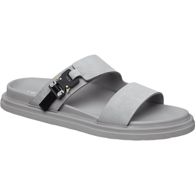 Sandales Dior Slides Gris avec Boucle Ornementale
