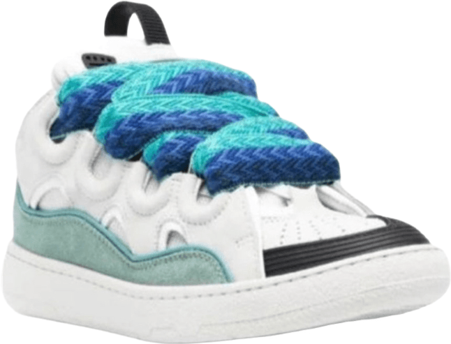 Sneaker enfant blanc bleu turquoise à lacets texturés