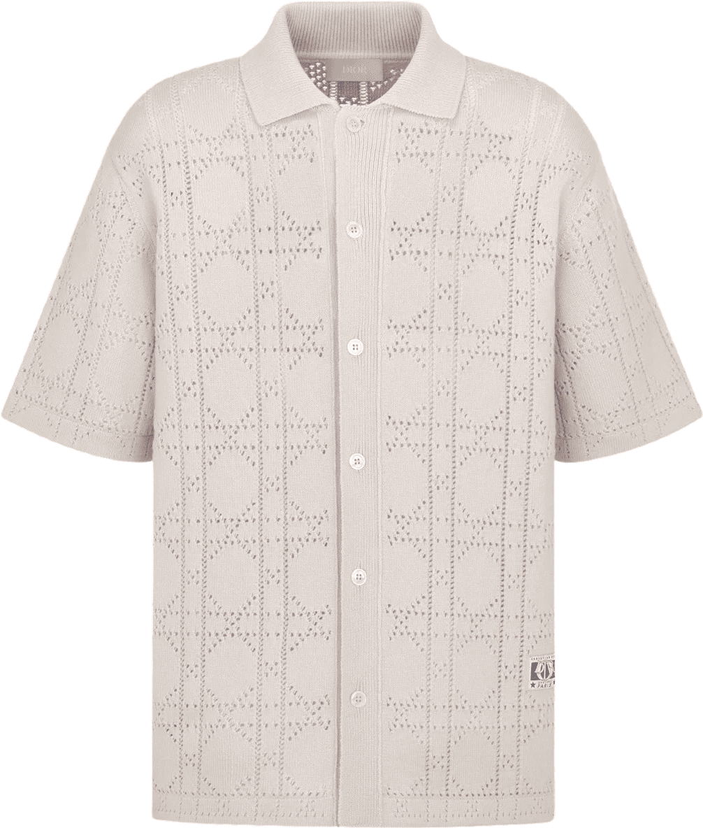 Dior Chemise Ajourée Manches Courtes Monogram Beige