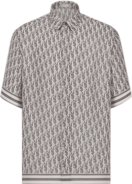 Chemise Monogramme à Manches Courtes Grise et Blanche