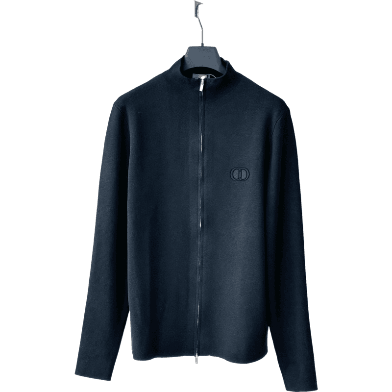 Pull Dior Zip-Up Wool Navy avec Logo CD