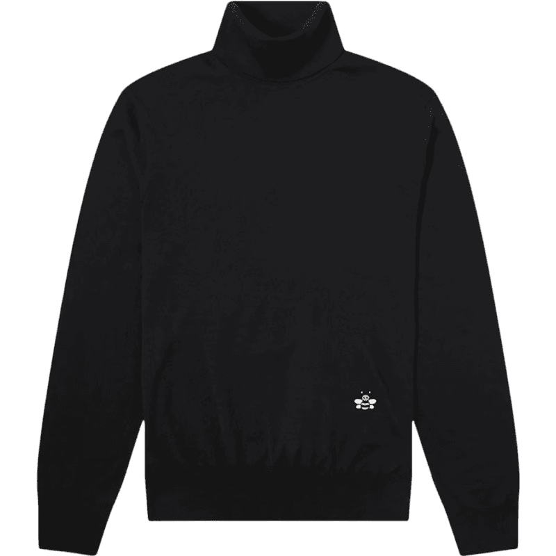 Pull col roulé noir avec logo abeille brodé