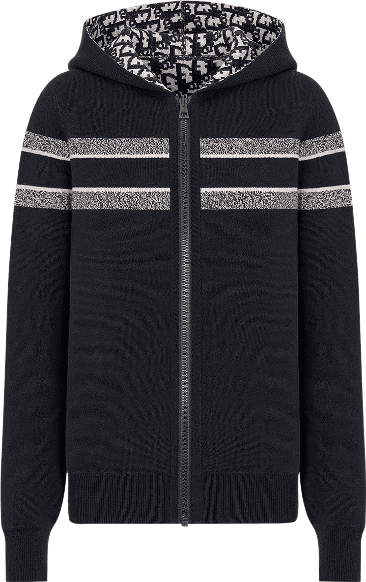 Cardigan à capuche noir avec bandes contrastantes et doublure jacquard