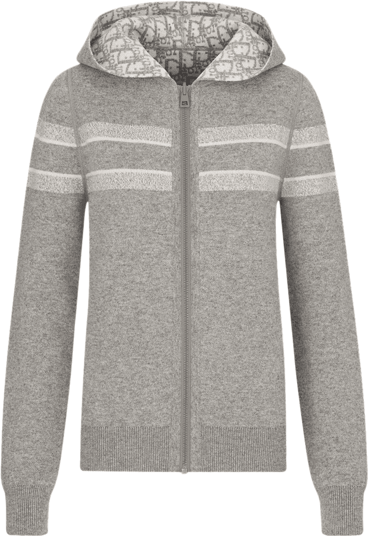 Pull à capuche zippé gris chiné avec rayures contrastantes