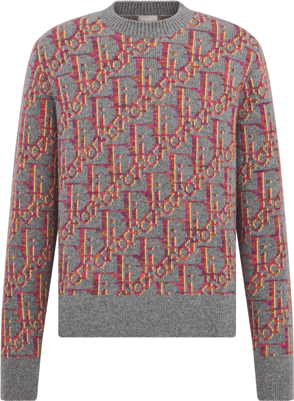 Pull Jacquard Géométrique Gris et Rose à Motif Intarsia