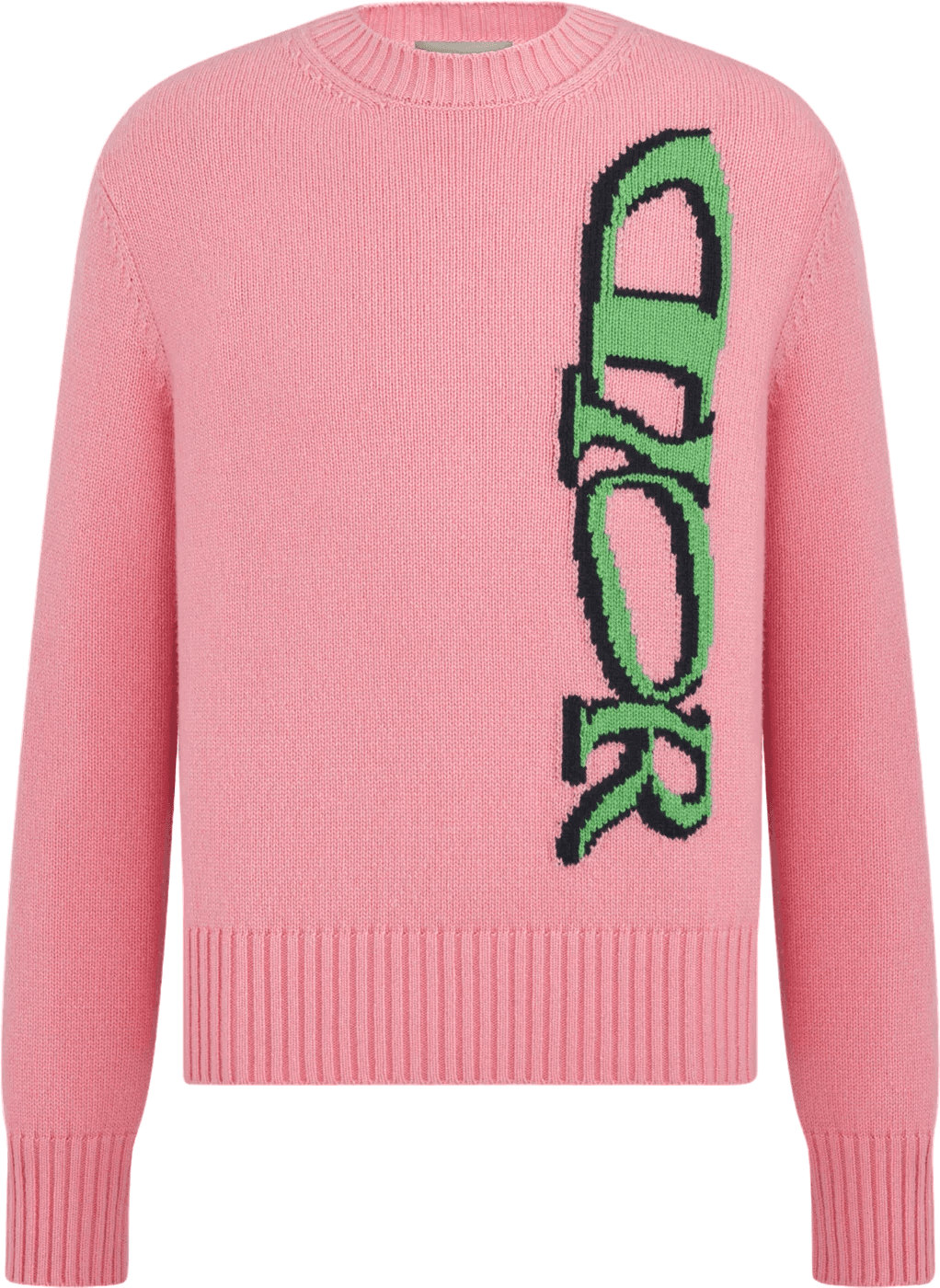 Pull à motif graphique vert et noir sur fond rose