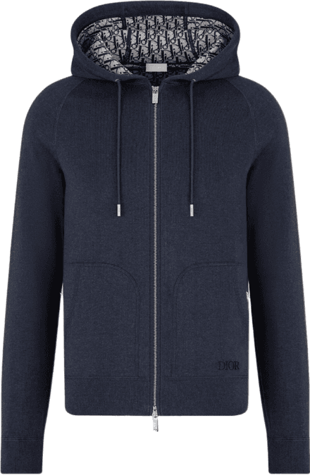 Dior Hoodie Zippé Bleu Marine en Coton