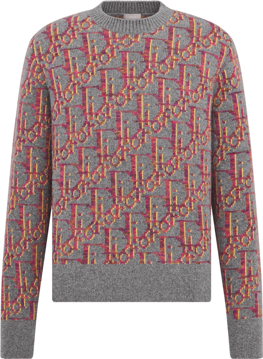 Pull jacquard géométrique gris et rouge à motifs multicolores