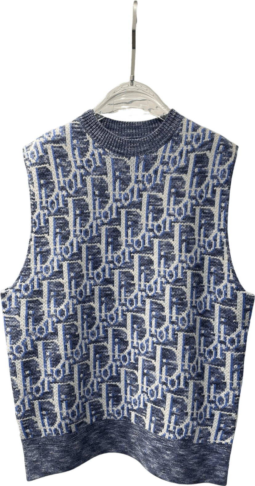 Gilet en Jacquard Monogram Bleu Marine et Crème